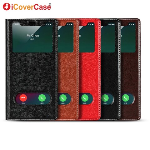 Funda de cuero genuino para iPhone 5 5S SE 2022 6 6S 7 8 Plus X XS Max XR XS, funda con tapa magnética para ventana ► Foto 1/6