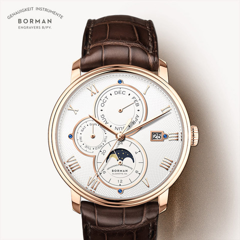 BORMAN-Reloj de pulsera automático para hombre, cronógrafo mecánico de marca de lujo, con correa de cuero, semana, mes, fecha ► Foto 1/6