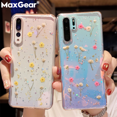 Funda transparente de TPU con purpurina y flores secas reales prensadas, para Xiaomi Red Mi 10 Pro, A3, Redmi Note 8, 7 Pro, 7A, 8T, K30 ► Foto 1/6