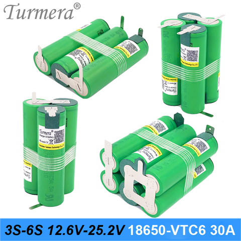 Turmera 3S 12,6 V 4S 16,8 V 5S 21V 6S 25V VTC6 3000mAh Paquete de batería US18650VTC6 batería 30A para 18V destornillador Shurika taladro herramienta ► Foto 1/6