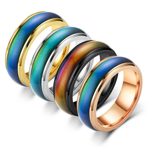 5 colores de acero inoxidable cambiando de Color anillos humor emoción sentimiento temperatura anillos para los hombres y las mujeres parejas anillos joyería de tono ► Foto 1/6