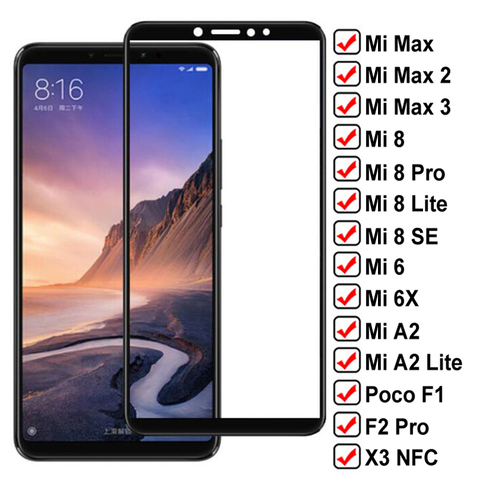 Cristal Protector 9D para Xiaomi Mi max 2 3 Poco F1 F2 Pro X3, Protector de pantalla NFC en Mi 6 6X A2 8 Lite Mi8 SE, película de vidrio templado ► Foto 1/6