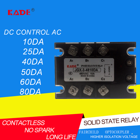 Jgxssr-3-10da/25DA/40DA/50DA/60DA/80DA DC Control AC, relé trifásico de estado sólido 480VAC 3-32VDC ► Foto 1/6