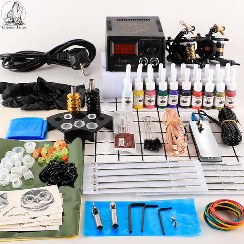 Kit de tatuaje con 2 máquinas para tatuar pistola, 20 piezas de tinta, fuente de alimentación, agarres para tatuaje, herramientas de arte corporal, juego completo de tatuaje, suministros de accesorios ► Foto 1/6