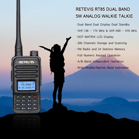 Retevis RT85 Walkie parlanchín analógico UV de banda Dual de mano 5W Radio de dos vías con teclado de pantalla Radio FM VOX portátil transceptor ► Foto 1/6