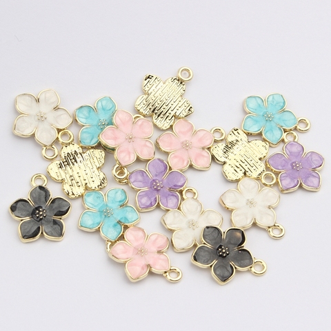 Aleación de cinc esmalte flores de Sakura encantos 10 unids/lote 15mm para DIY joyería pendiente de hacer accesorios ► Foto 1/6