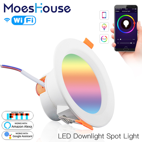 WiFi Smart LED Downlight atenuación de luz de punto redondo 7W RGB cambio de Color 2700 K-6500 K luz fría cálida funciona con Alexa Google Home ► Foto 1/6