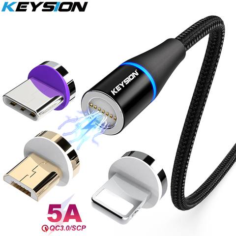 Cable magnético KEYSION 5A Cable Micro USB para Samsung typecs Cable de carga rápida para Xiaomi Huawei para iPhone Cable de cargador con imán ► Foto 1/6