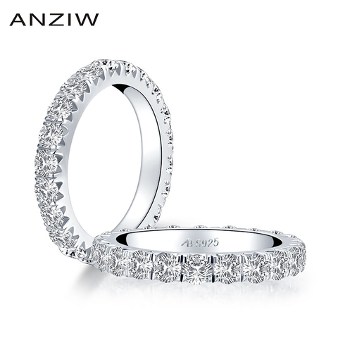 ANZIW 925 de plata de ley 3,0mm redondo corte completo eternidad anillo para las mujeres simulado diamante compromiso boda banda anillo de la joyería ► Foto 1/6