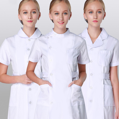 Uniformes de Scrub para mujer, bata blanca para enfermería, chaqueta de longitud completa, Algodón de polivinilo, Balneario, esteticista, uniforme de Ropa de Trabajo veterinario ► Foto 1/6