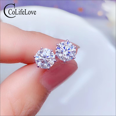 CoLife-pendientes de Moissanite de plata 925 para niña, joyería para uso diario, 6,5mm, grado VVS1, aretes para regalo de cumpleaños ► Foto 1/6