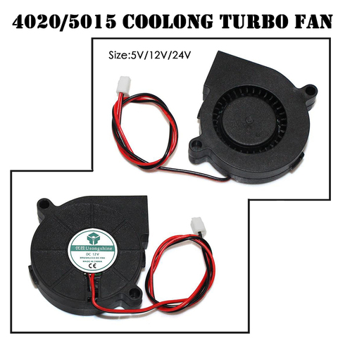 Ventilador Turbo de refrigeración sin escobillas para impresora 3D, piezas de impresora 3D de 5015/4020, 5/12/24V, 2 pines, para enfriador de corriente continua, soplador, parte de plástico negro ► Foto 1/6