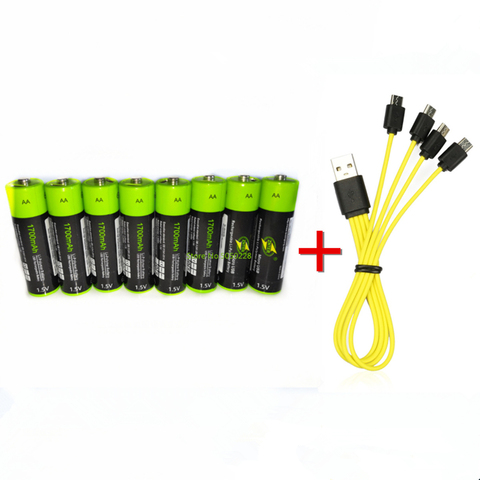 8 unids/lote ZNTER 1,5 V AA batería recargable 1700mAh USB batería de polímero de litio con cable Micro USB para carga rápida ► Foto 1/5