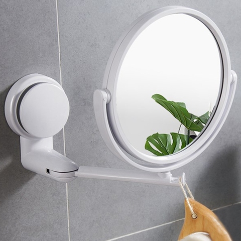 Espejo de baño moderno sin taladro 2 espejos laterales de maquillaje vanidad afeitado succión de pared brazo plegable extender accesorios de baño redondos ► Foto 1/6