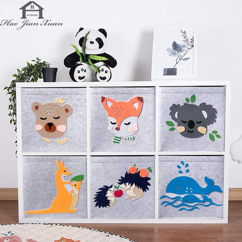 Caja de almacenamiento plegable con forma de cubo para guardería, cesta de almacenamiento con dibujos de animales, tela de fieltro, organizador de Juguetes ► Foto 1/6