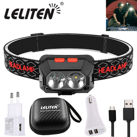 Linterna frontal Led con batería integrada, recargable por USB, luz roja, faro para pesca, linterna de Camping, tienda, linterna para cabeza ► Foto 1/6