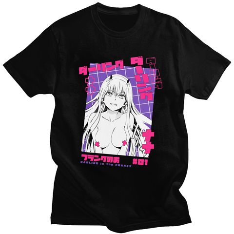 Camiseta de Manga corta de Darling In The Franxx para hombre, Camiseta de algodón de 100%, camiseta informal con cuello redondo, camiseta de Manga corta de Anime Zero Two ► Foto 1/6