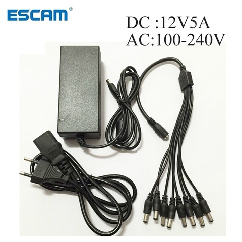 Escam-Adaptador de fuente de alimentación DC 12V 5A, 8 cables de alimentación divididos para cámara de seguridad CCTV DVR analógicos AHD TVI CVI, sistemas de cámara DVR ► Foto 1/6