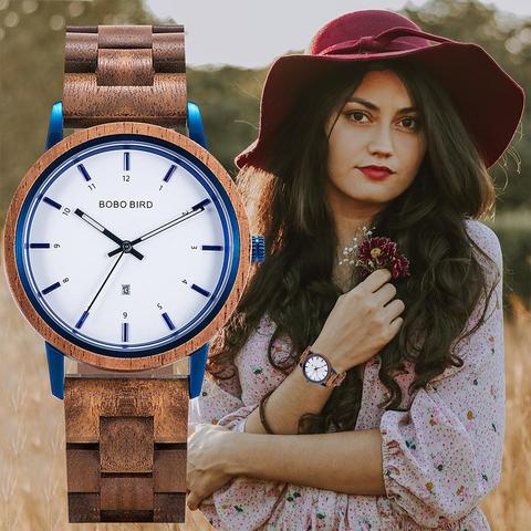 BOBO BIRD-Reloj de madera a la moda para mujer, accesorio de pulsera de cuarzo, resistente al agua, personalizable, 2022 ► Foto 1/6