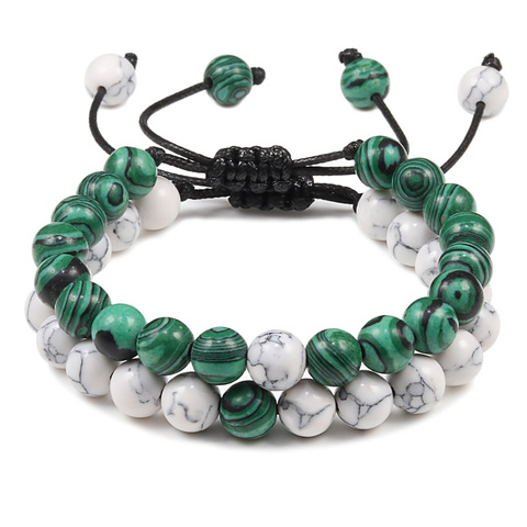 Pulsera trenzada de piedra Natural para hombre y mujer, brazalete de malaquita verde, regalos de joyería artesanal ► Foto 1/6