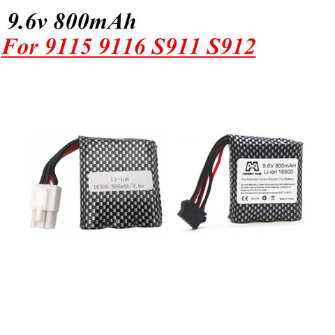 Batería de iones de litio de 9,6 v para coche de control remoto, piezas de 16500 V, 9115, 9116, S911, S912, 9,6 v, 800mah, 9115, 9116, batería recargable para coche de juguete ► Foto 1/6