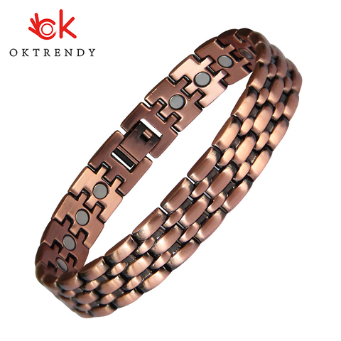 Oktrend-pulsera magnética de cobre puro para alivio del dolor para hombres y mujeres, brazalete de imanes para terapia, cadena de eslabones, joyas para cuidado de la salud al por mayor ► Foto 1/6