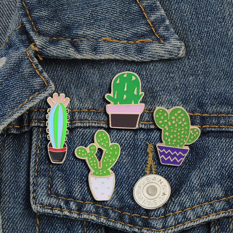 4 unids/set de moda de dibujos animados verde planta en maceta Cactus broche hombres mujeres lindo Simple esmalte Pins broches decoración insignias joyería ► Foto 1/6