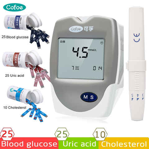 Cofoe Test medidor de colesterol y medidor de acidez y glucosa en la sangre medidor de glucosa 3 en 1 multi medidor de supervisión, tiras de prueba y lancetas ► Foto 1/6