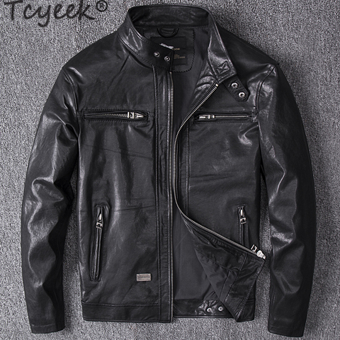 Tcyeek primavera otoño chaqueta de cuero genuino de los hombres Streetweaar 100% abrigo de pelo auténtico de oveja hombre Moto Biker Vintage chaquetas de cuero 2811 ► Foto 1/6