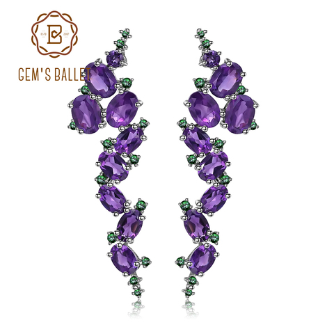 GEM'S BALLET-pendientes de plata de ley 925 con gemas naturales de amatista, pendientes Punk, estilo gótico, Vintage, para mujeres ► Foto 1/6