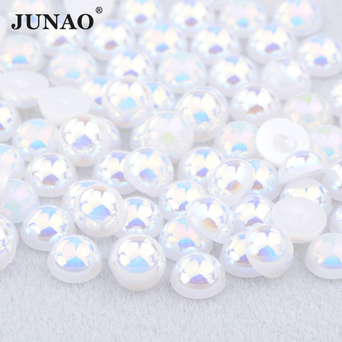 JUNAO 4 6 8 10 12mm blanco AB Flatback medias perlas redondas de diamantes de imitación de perlas de imitación cristal sin fijación en caliente pegatinas DIY manualidades Strass ► Foto 1/6