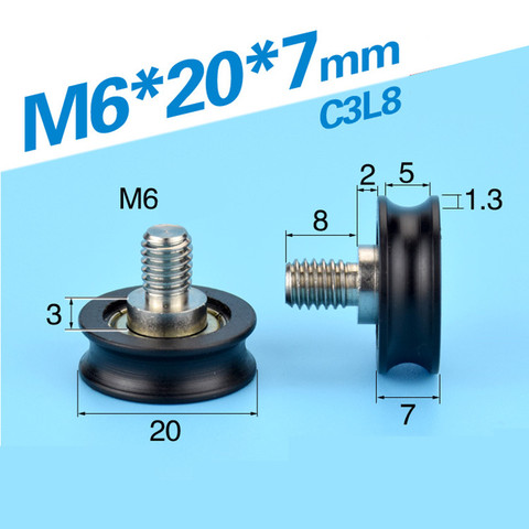 Surco de la rueda para impresora 3D, polea de ranura Tipo U de 5x20x7mm, M6 x 20x7mm, embedded 625 zz, bolsas de plástico, rueda de la polea del cojinete ► Foto 1/1