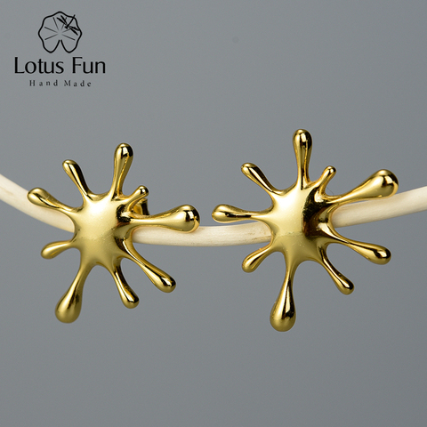Lotus Fun-Pendientes de metal para mujer para mujer, plata de ley 925 auténtica, de diseño natural, creativo, hecho a mano, joyería fina con forma de salpicatura ► Foto 1/6