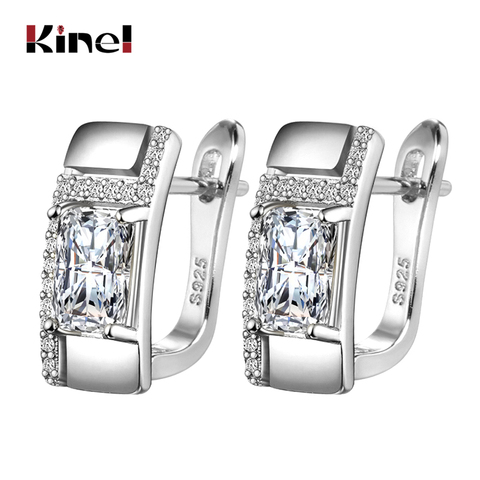 Kinel clásico Stud pendientes grandes de plata de oro Color blanco AAA Cubic Zirconia pendientes para las mujeres compromiso regalos de joyería para boda ► Foto 1/6