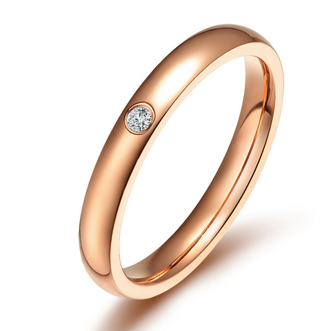 Anillos de acero inoxidable KNOCK, joyas de compromiso de una sola circonita Simple de oro rosa/oro/Negro, joyería para fiesta y boda ► Foto 1/4
