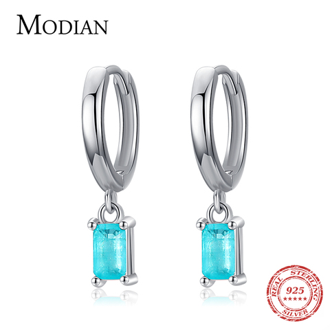 Modian-pendientes de aro de turmalina para mujer, joyería fina, Plata de Ley 925 auténtica, rectangular, Paraiba ► Foto 1/5