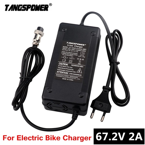 TANGSPOWER, cargador de batería de litio de 67,2 V 2A para e-bike, paquete de batería de ion de litio de 16S 60V, carretilla, cargador de bicicleta eléctrica con ventilador ► Foto 1/6