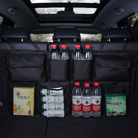 Bolsa de almacenamiento trasero para asiento trasero de coche bolsa organizadora para maletero, red colgante múltiple, almacenamiento automático, suministros de accesorios para interiores ► Foto 1/6