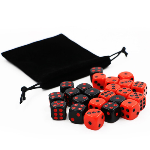 Juego de 24 unidades de dados rojos y negros con bolsa de terciopelo, divertido accesorio de juego ► Foto 1/3