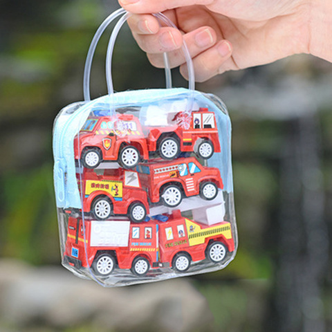 6 unids/set niños Mini atrás coche de juguete de construcción del vehículo camión de bomberos modelo niños cumpleaños regalo de vacaciones ► Foto 1/6