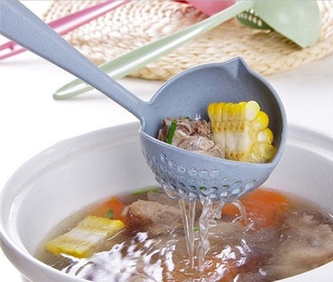 FenKicyen-cuchara de sopa con mango largo, colador de cocina de Color sólido, cuchara de cocina, vajilla de plástico, colador caliente ► Foto 1/6
