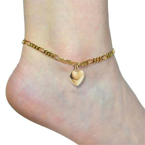 Pulsera tobillera para mujer, joyería de playa, cadena Figaro de acero inoxidable de Color dorado con corazón, tobilleras con colgantes para mujer ► Foto 1/5