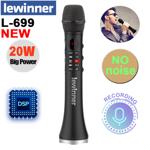 Lewinner-Micrófono inalámbrico profesional para Karaoke, sistema de amplificación de voz con altavoz y opción de Bluetooth para el teléfono, con soporte de registro TF play, modelo L-699 ► Foto 1/6