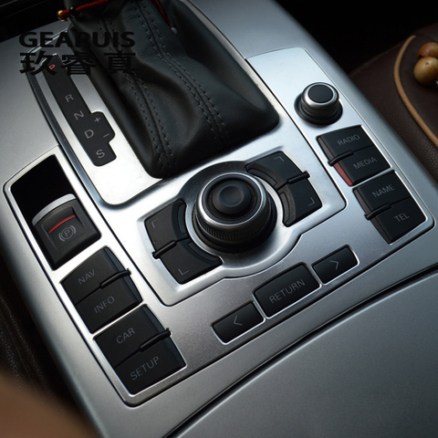 Decoración de coche para Audi A6, C5, C6, Panel Central de caja de cambios, botones Multimedia, apoyamanos, cubiertas automáticas, pegatinas, accesorios de ajuste ► Foto 1/6
