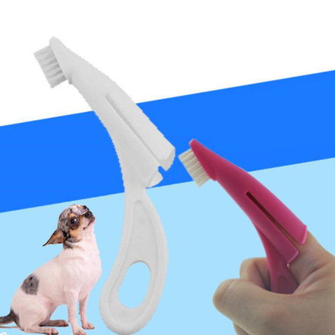 Cepillo de dientes para Dedo de Mascota, cepillo de perro de peluche, herramienta para dientes de sarro de mal aliento, limpiador de perros y gatos, 2 colores, 1 Uds. ► Foto 1/6