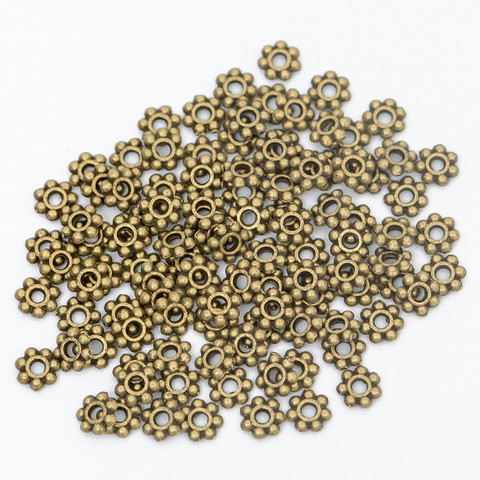 Lote de cuentas espaciadoras de Metal para fabricación de joyas, accesorios de pulsera DIY de bronce dorado plata tibetana, Estilo Vintage, 6mm, 100 unidades ► Foto 1/3