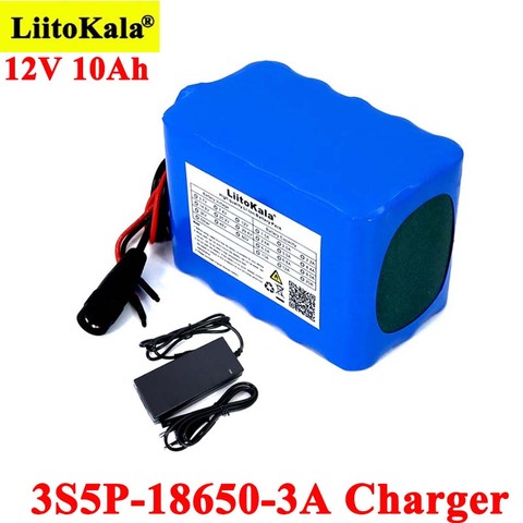 Liitokala-Paquete de batería de iones de litio, 12V, 10Ah, 18650, 10000mAh, con BMS para luces de emergencia de Monitor, potencia incontinua + cargador de 12,6 V ► Foto 1/6