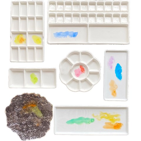 Paleta de acuarelas de cerámica, multicolor, paleta de porcelana blanca, suministros de pintura profesional de cerámica ► Foto 1/6