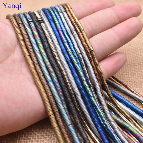 Yanqi 3/4mmNatural piedra forma de disco cuentas de hematita plana redonda suelta perlas para fabricación de joyería DIY pulsera 15 