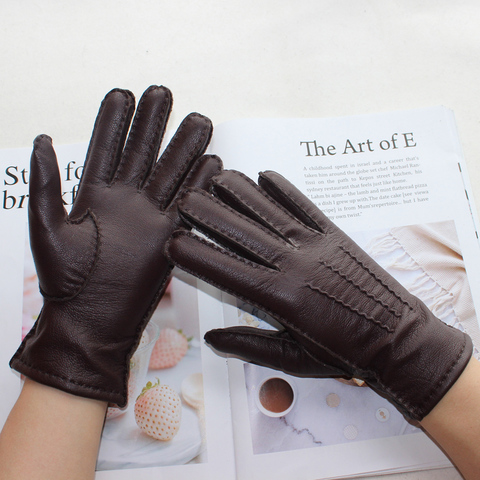Bickmods nuevas damas gamuza guantes de color de moda forro de lana cosida a mano al aire libre de cuero de conducción guantes ► Foto 1/6